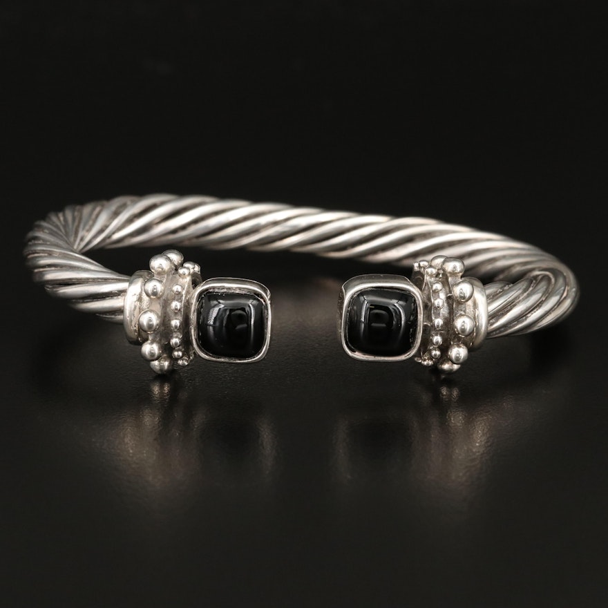 Sterling Silver Faux Black Onyx Cuff