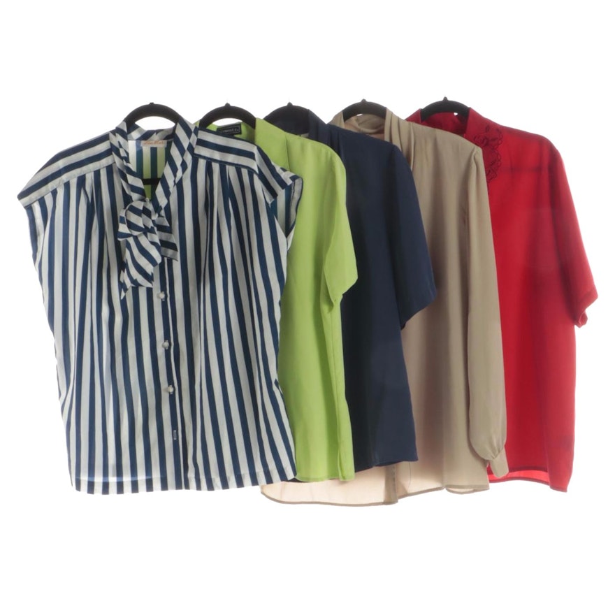 Stripe and Solid Blouses with Various Sleeve Lengths