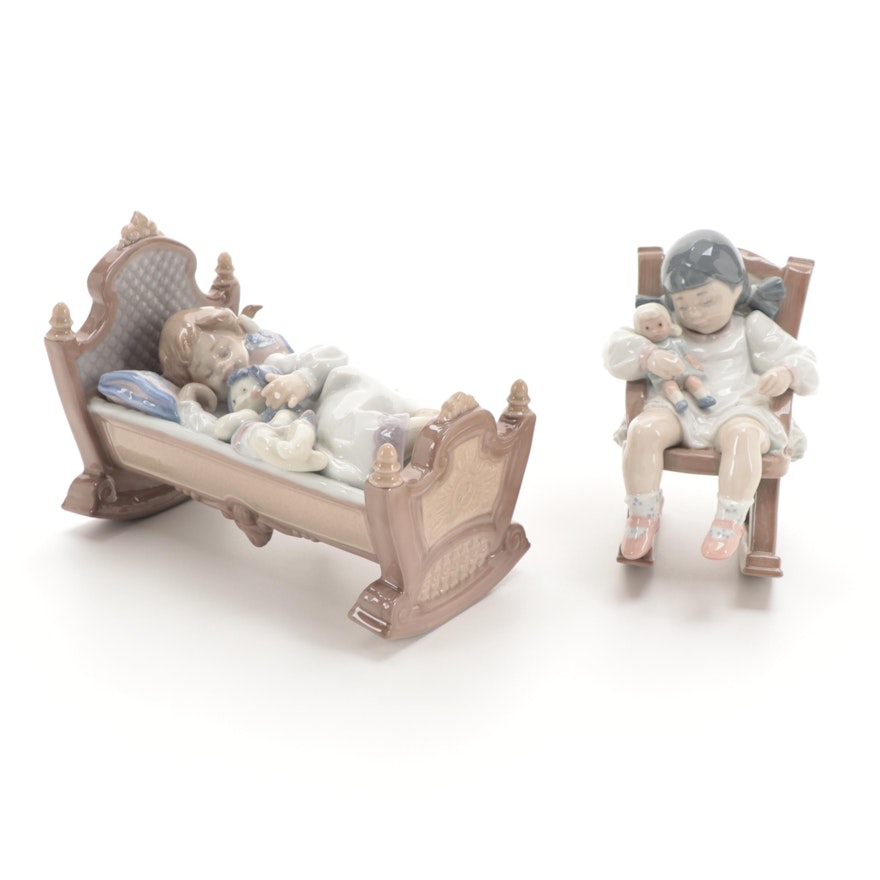 Lladró "Rock A Bye Baby" and "Naptime" Porcelain Figurines