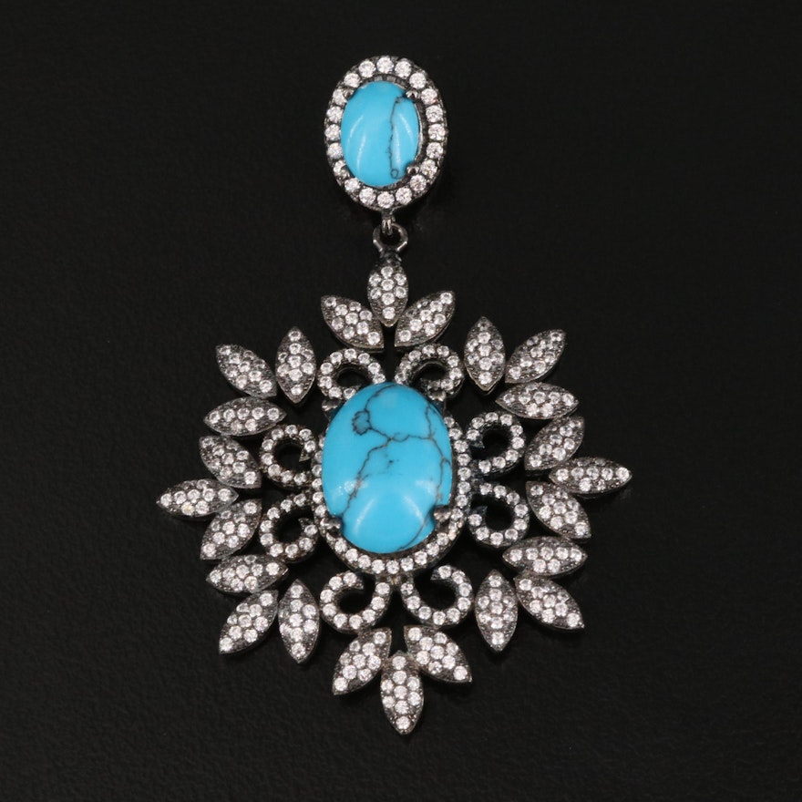 Sterling Silver Imitation Turquoise and Cubic Zirconia Pendant