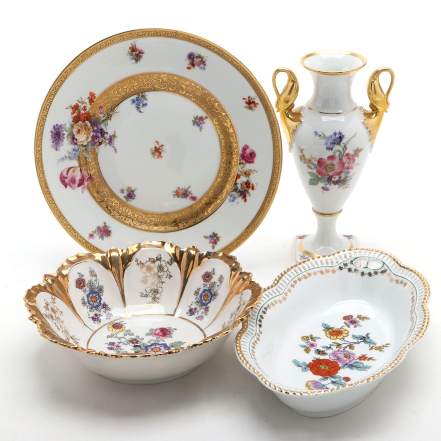 German and Other Gilt Decorated Porcelain Tableware and Vase