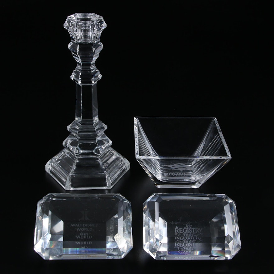 Tiffany & Co. "Plymouth" Crystal Candlestick with Bowl and Paperweights