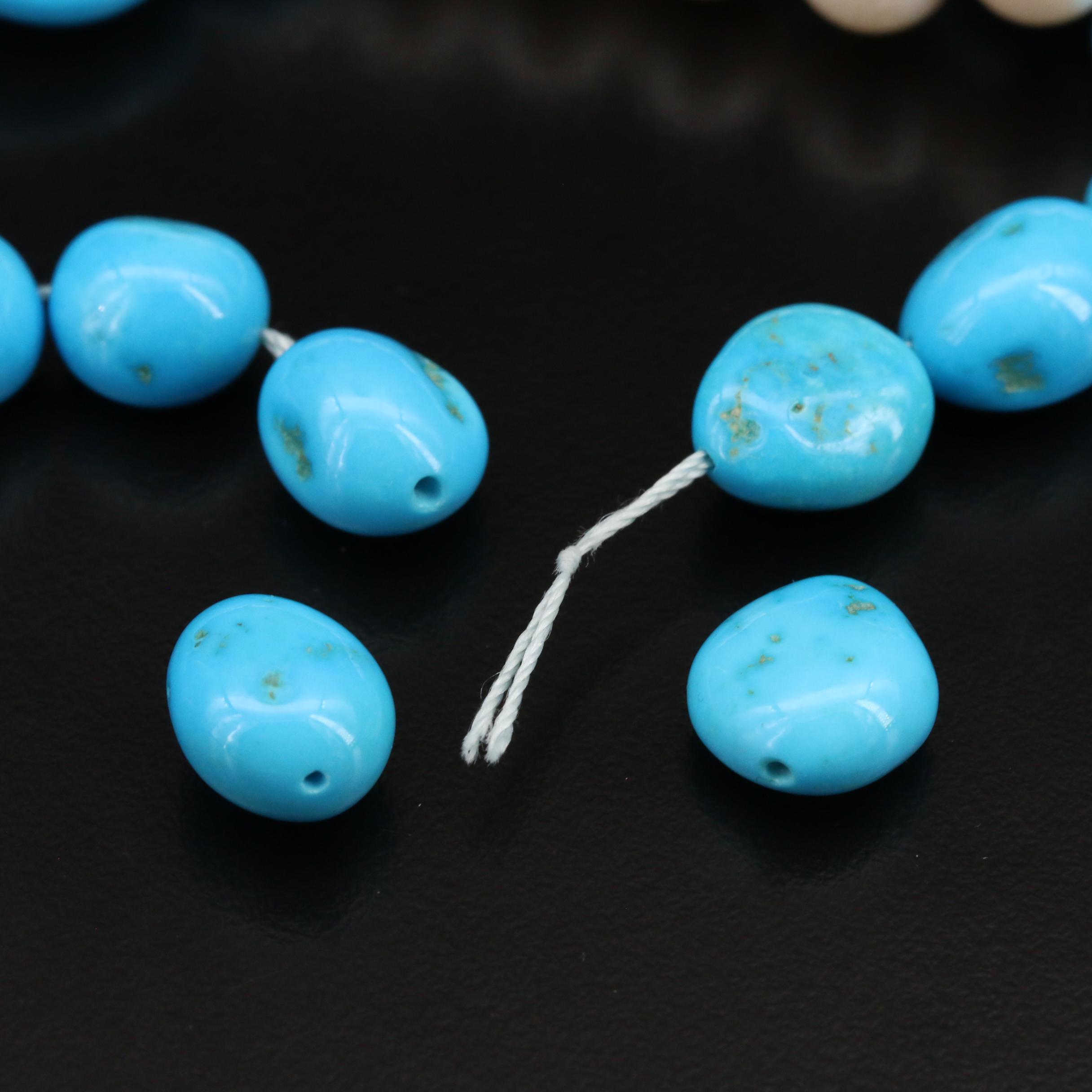 18K Pearl and Turquoise Triple Strand Necklace with 14K Bead Earrings