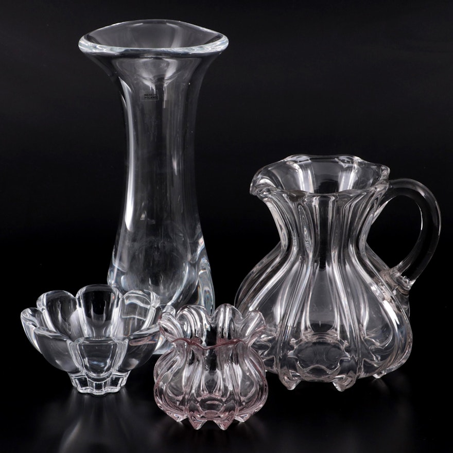 Glass Pitcher, Vase, and Bowls