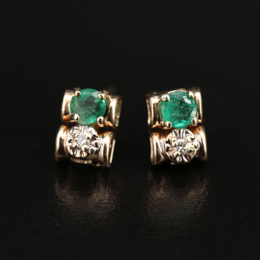 14K and 10K Emerald and Diamond Earrings