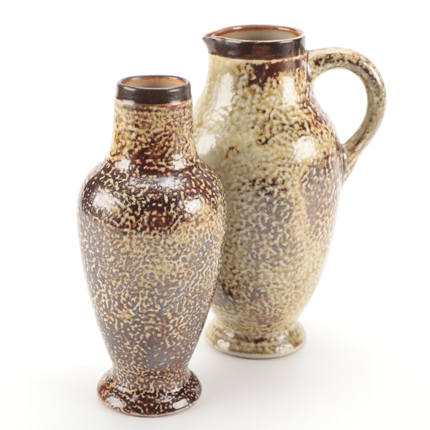 English Martin Brothers Pottery Pitcher and Vase, Early 20th Century