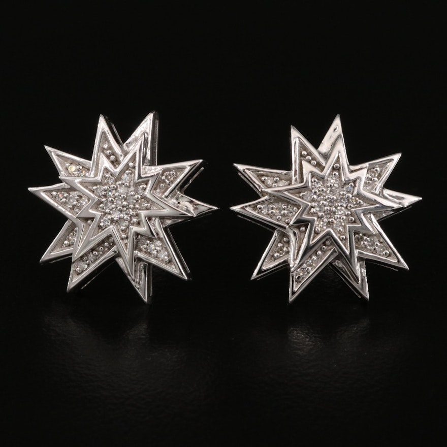 Eva LaRue Sterling Silver Diamond Star Earrings