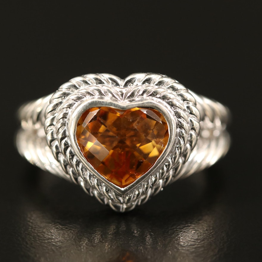 Judith Ripka Sterling Silver Citrine Heart Ring