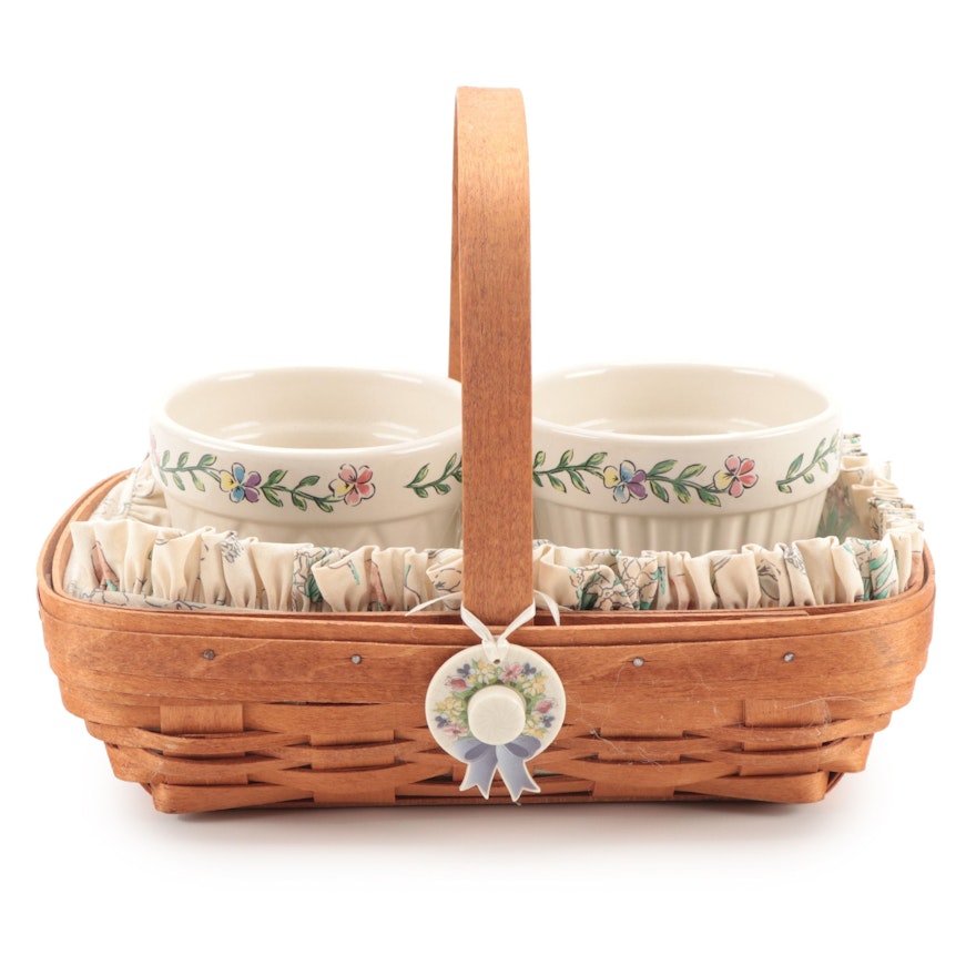 Longaberger Handwoven Maple Basket with Ceramic Insert and Planters