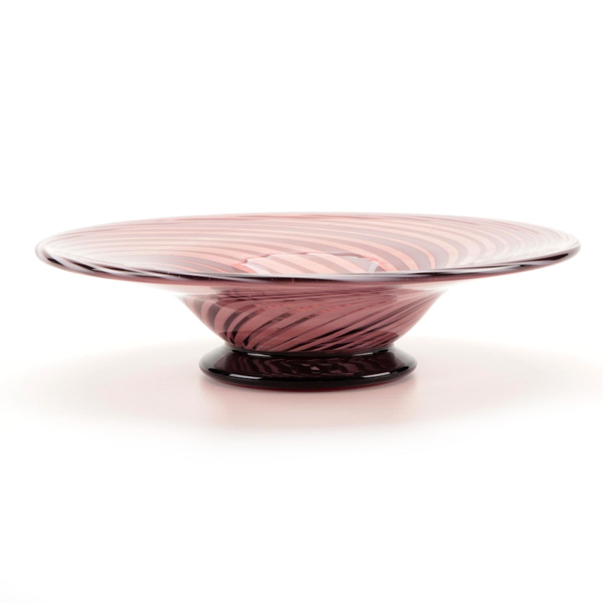 L. Muller Amethyst Swirl Handblown Art Glass Bowl, 1979