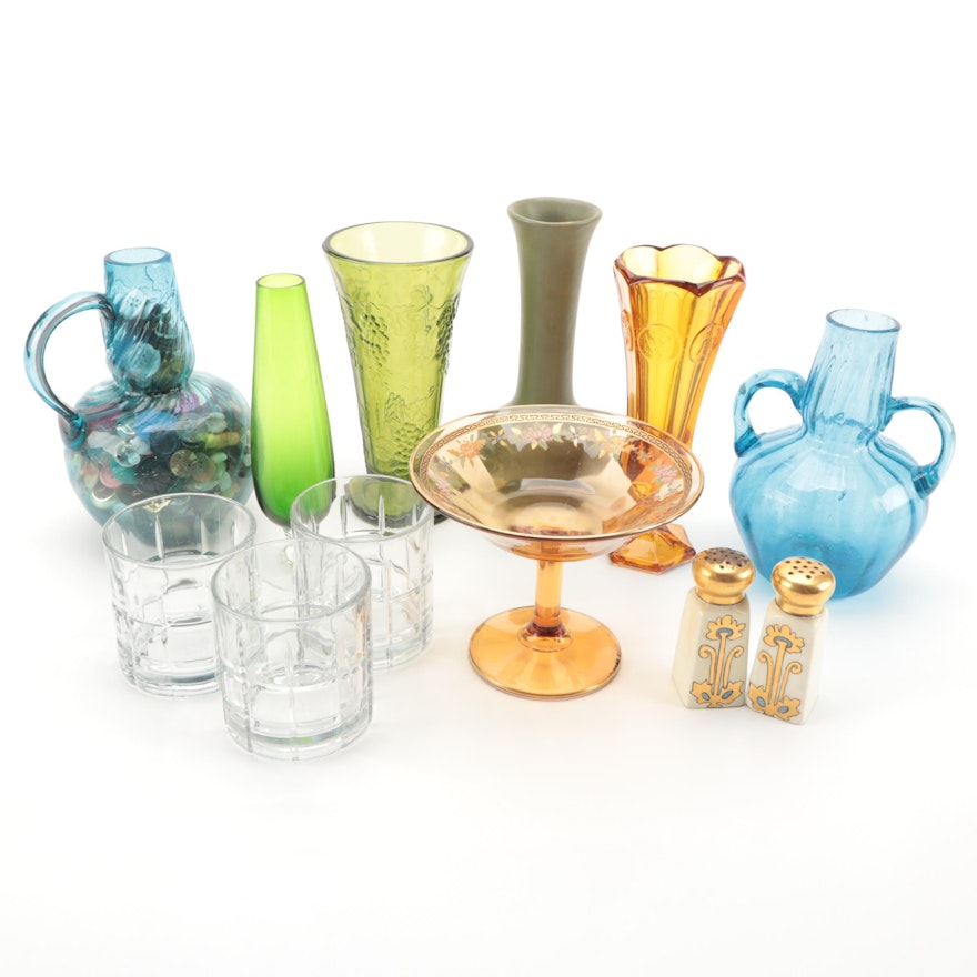 Anchor Hocking Glasses with Blown and Pressed Glass Vases and Ceramics