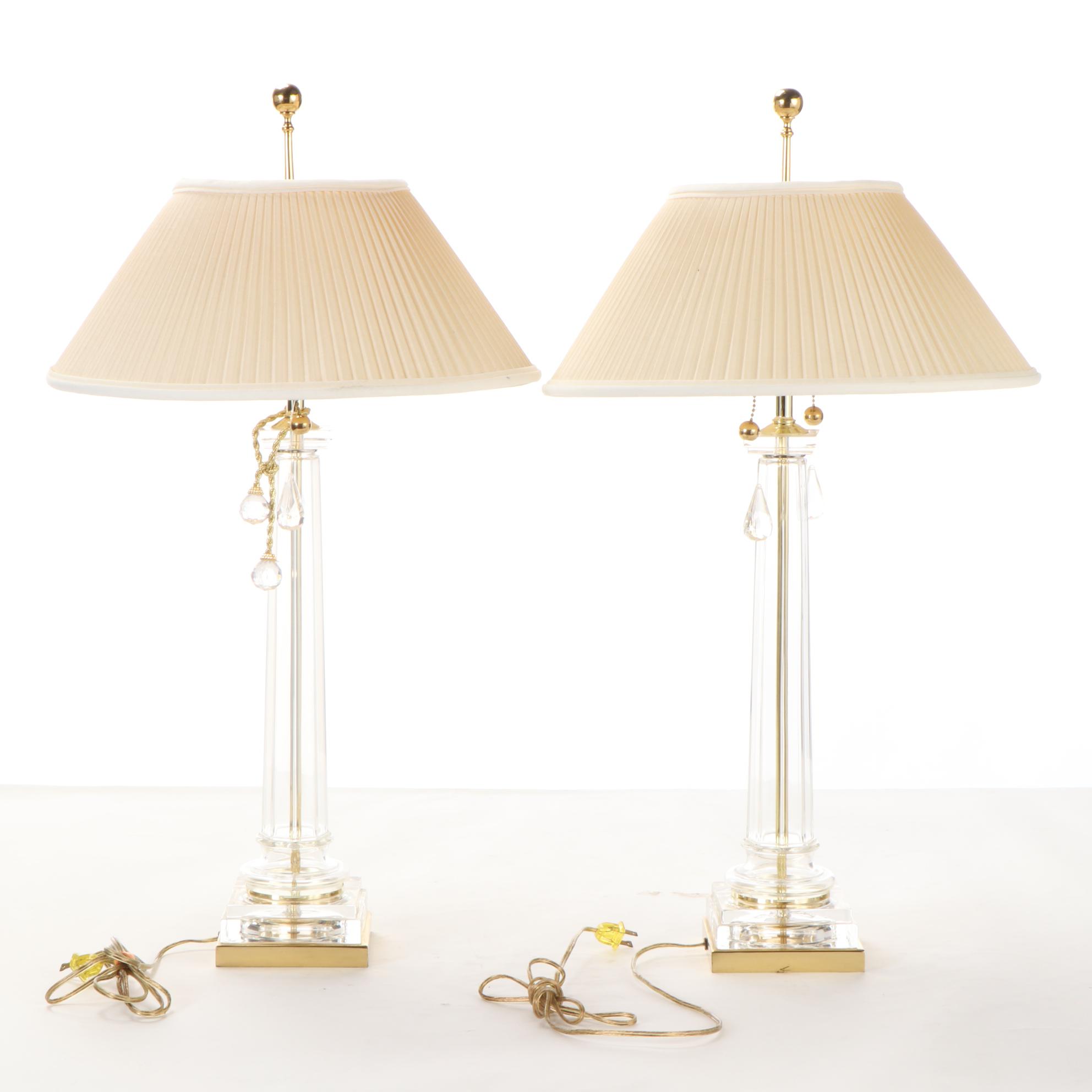 Brass and Glass Pillar Table Lamps