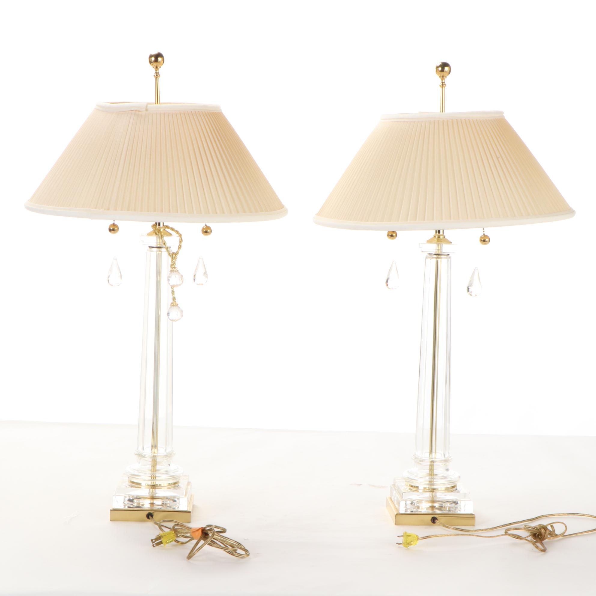 Brass and Glass Pillar Table Lamps
