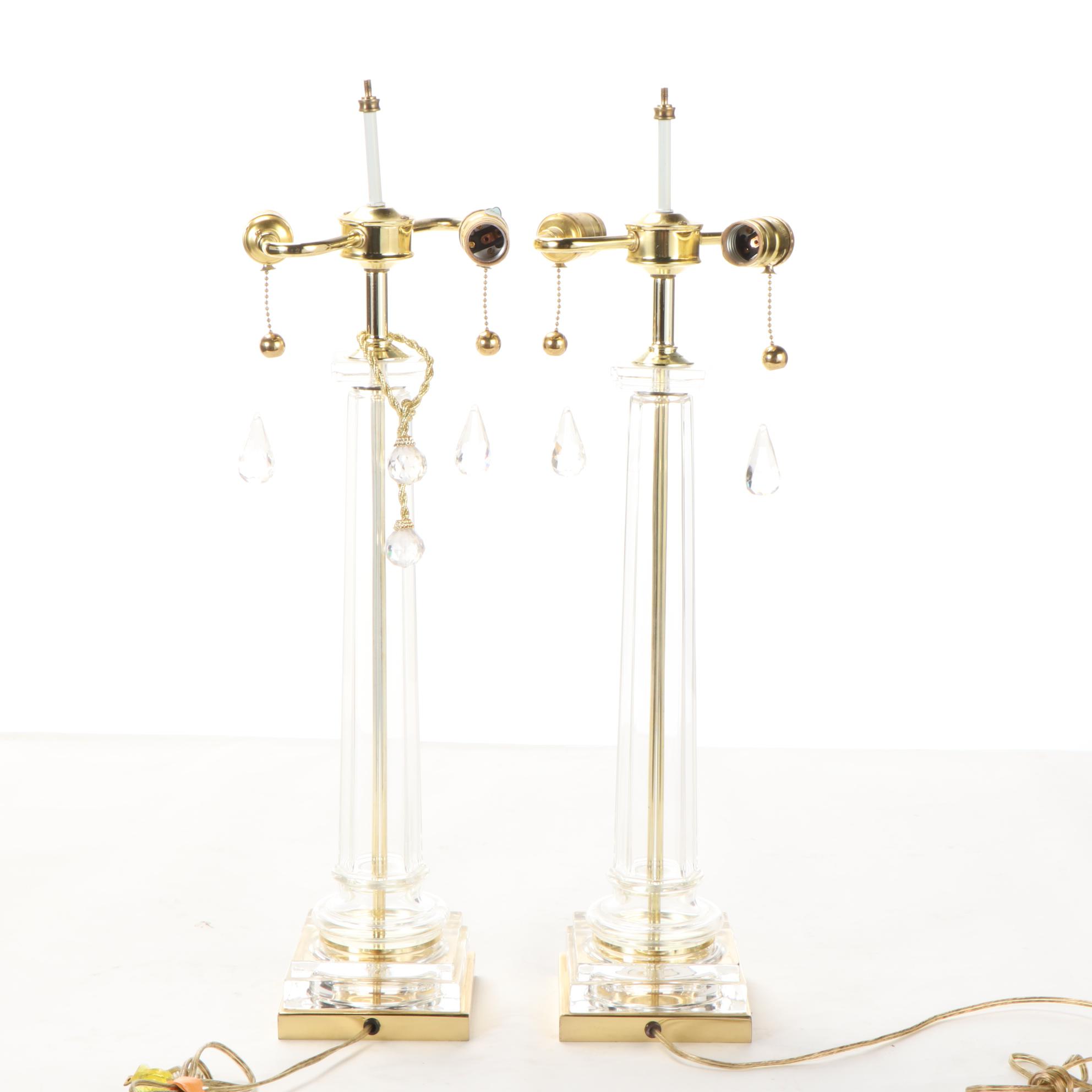 Brass and Glass Pillar Table Lamps