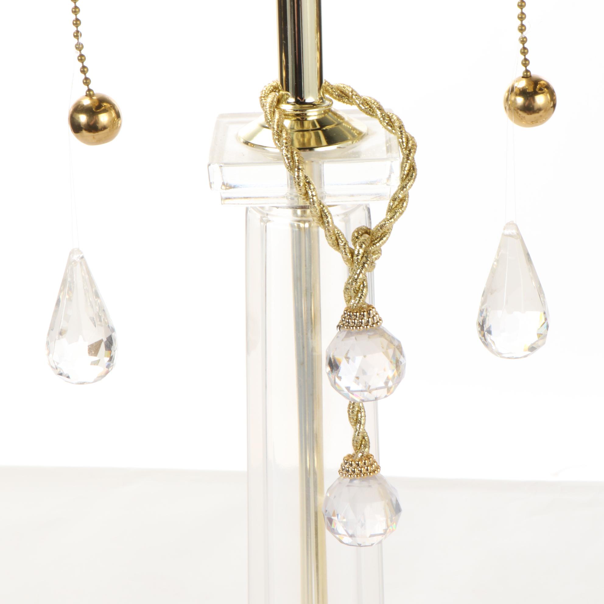 Brass and Glass Pillar Table Lamps