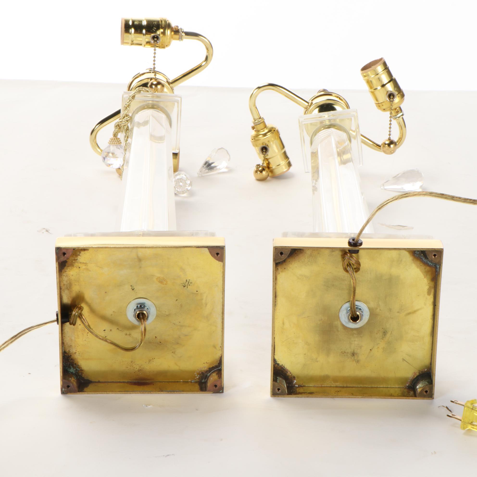 Brass and Glass Pillar Table Lamps