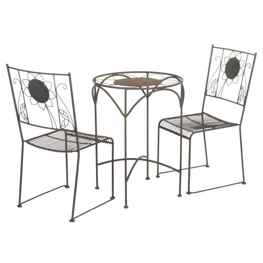 Metal Sunflower Design Patio Bistro Table and Chairs