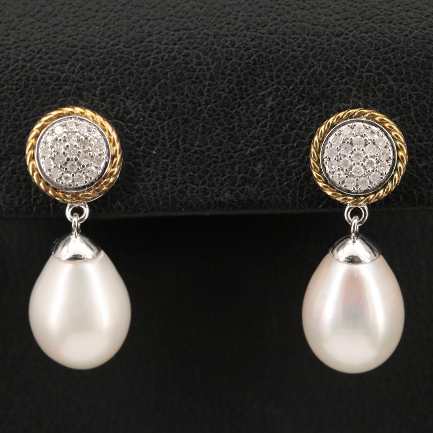 Sterling Diamond and Pearl Earrings
