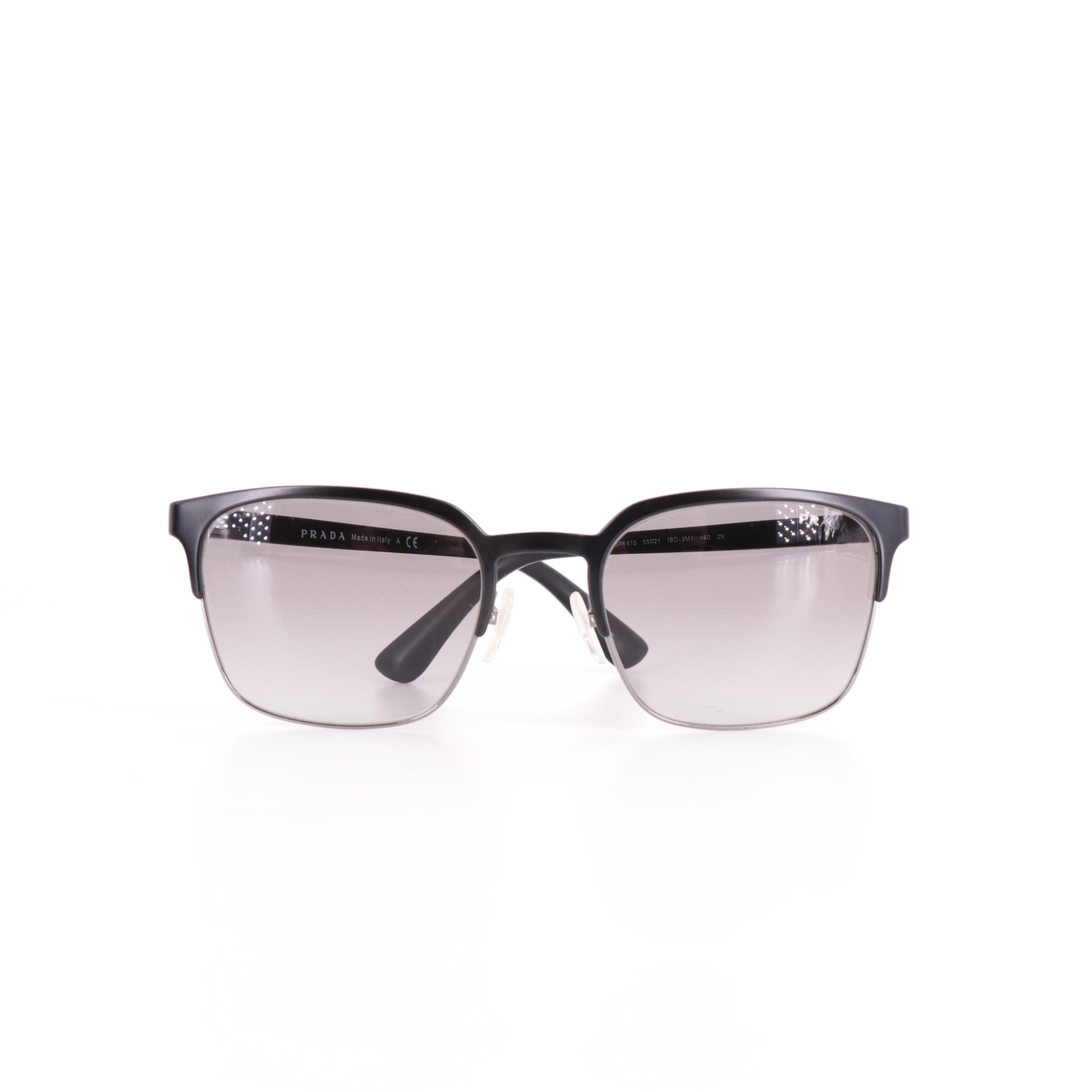 Men's Prada SPR61S Square Semi-Rimless Sunglasses with Case and Box