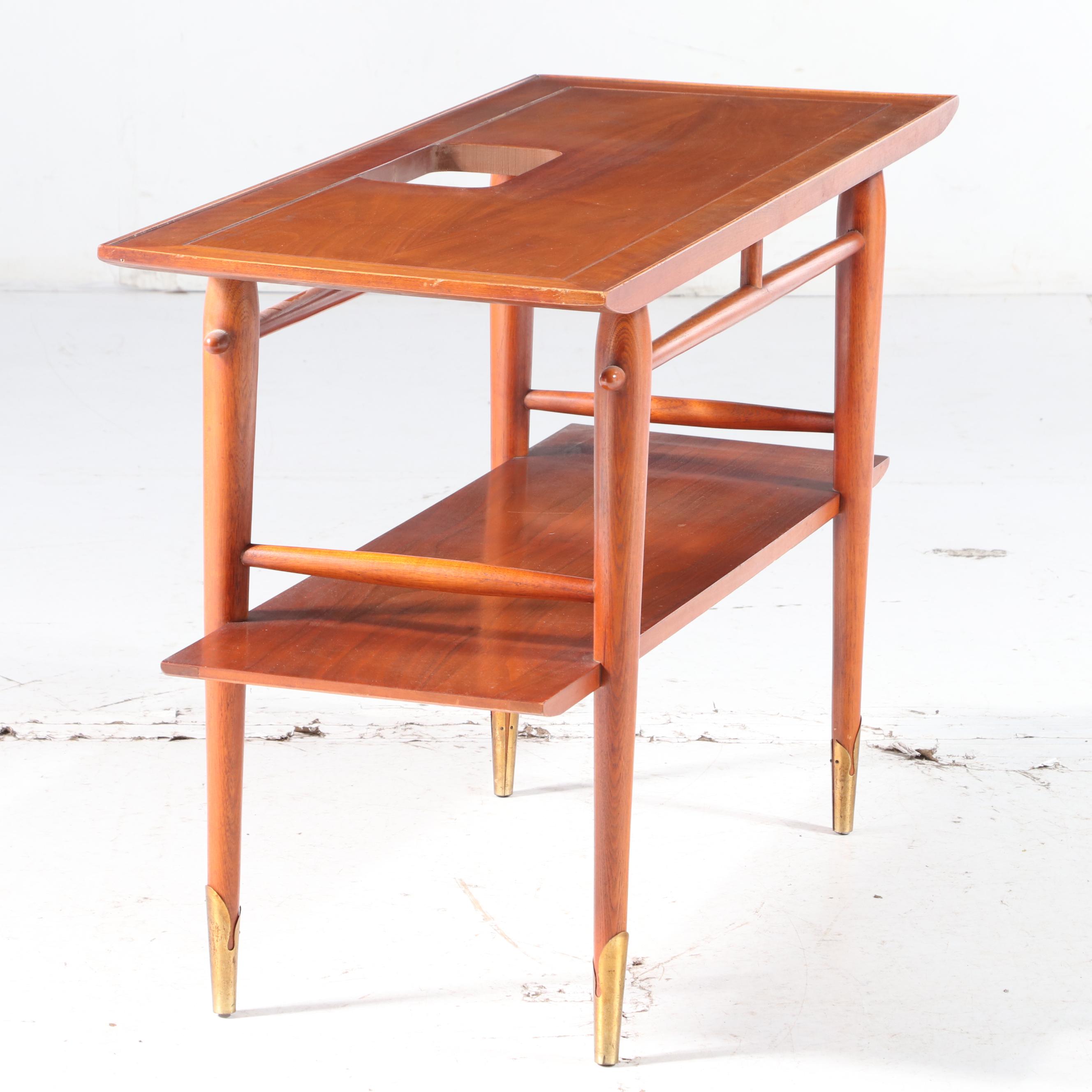 Lane "Copenhagen" Mid Century Modern Walnut Two-Tier Sofa Table