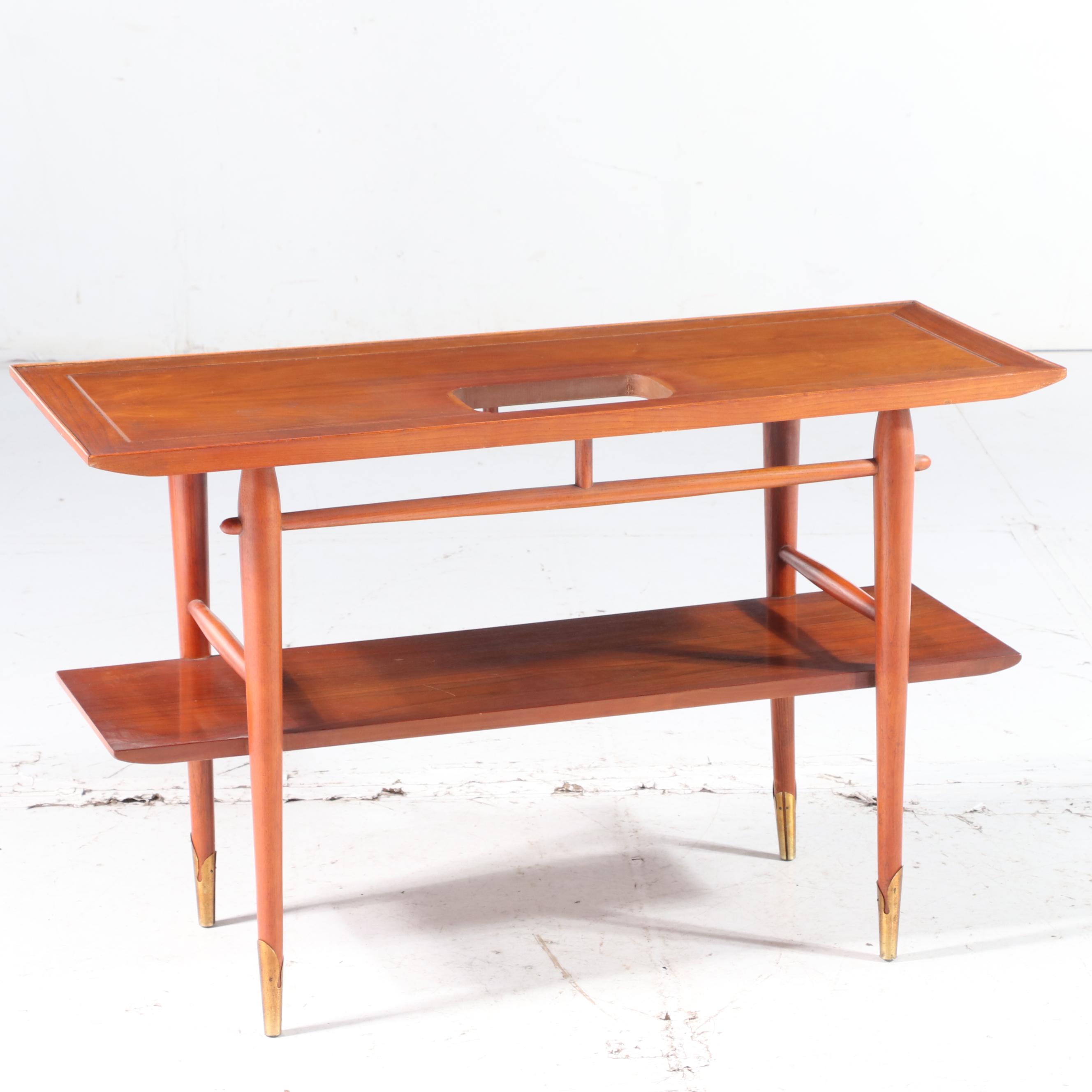 Lane "Copenhagen" Mid Century Modern Walnut Two-Tier Sofa Table