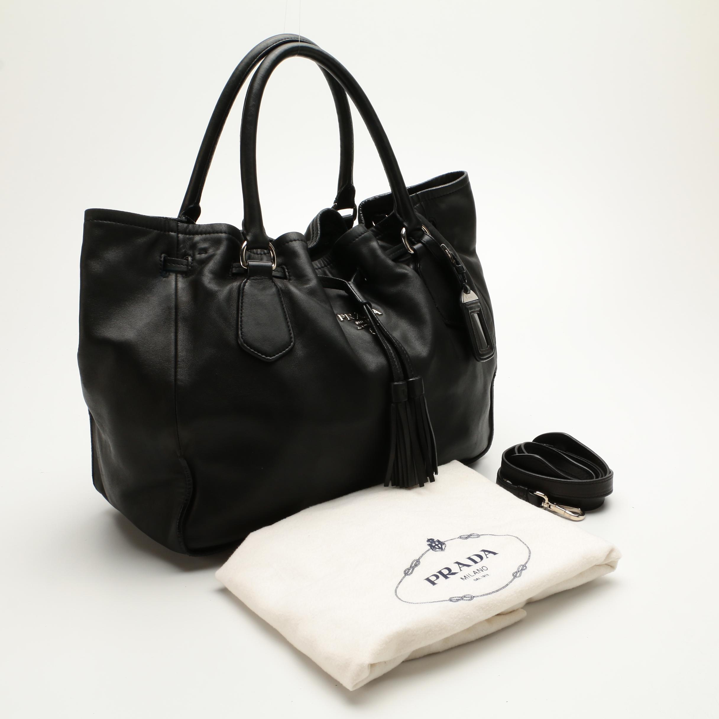 Prada Black Nappa Leather Sport Tote with Drawstring Tassels