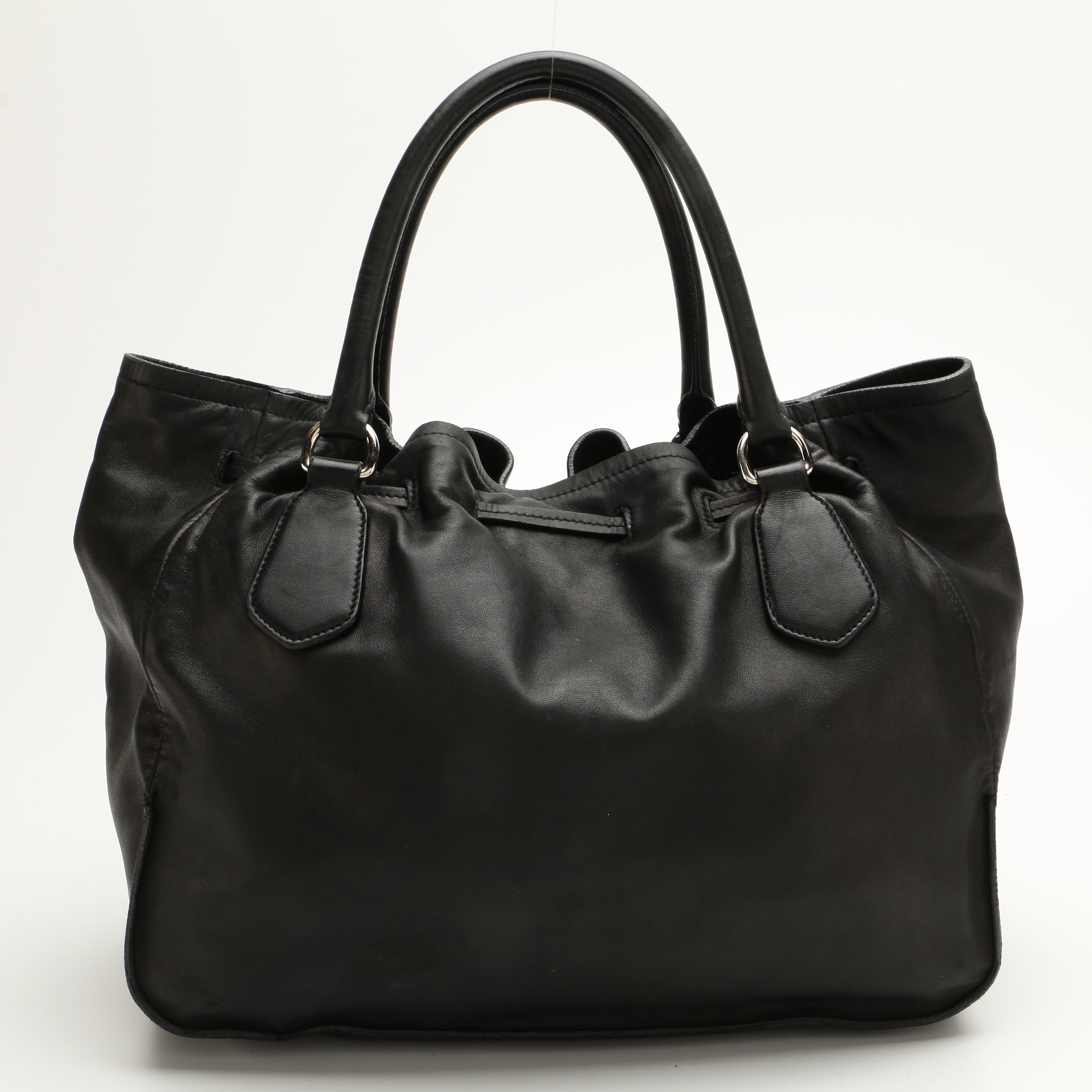 Prada Black Nappa Leather Sport Tote with Drawstring Tassels