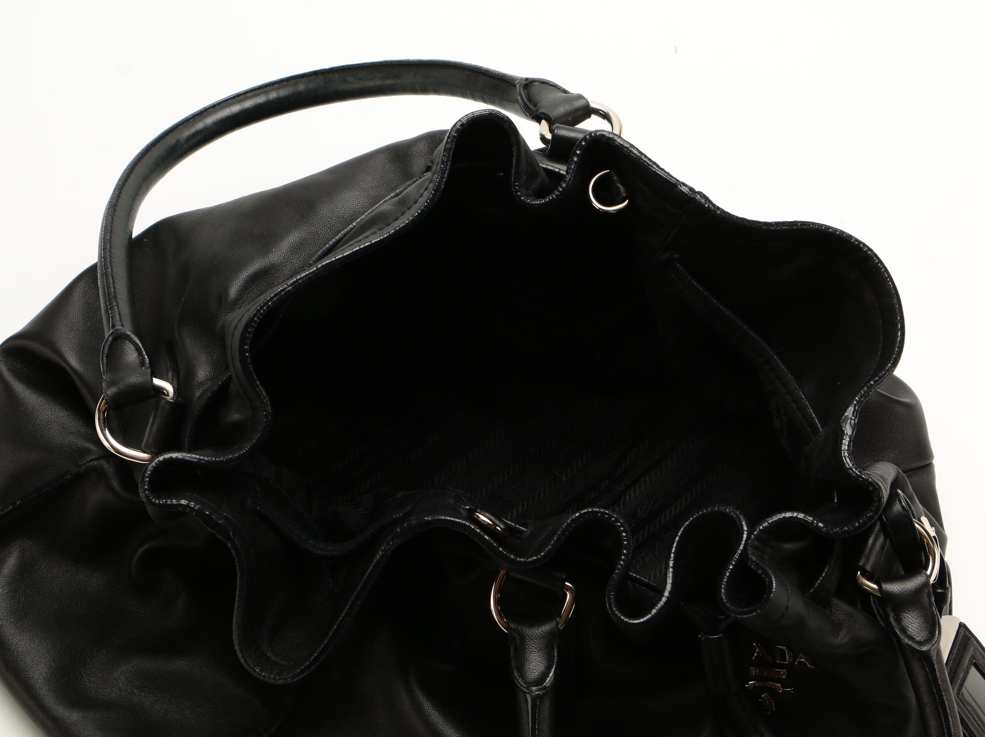 Prada Black Nappa Leather Sport Tote with Drawstring Tassels
