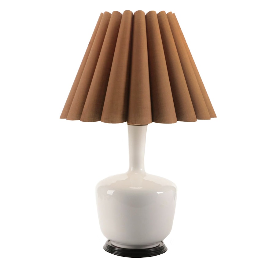 White Ceramic Vase Table Lamp with Fluted Hardback Shade