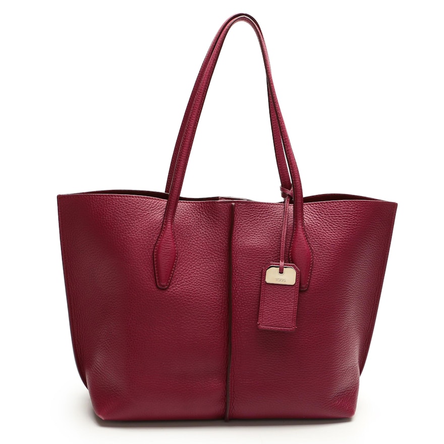 Tod's Burgundy/Berry Grained Leather Tote