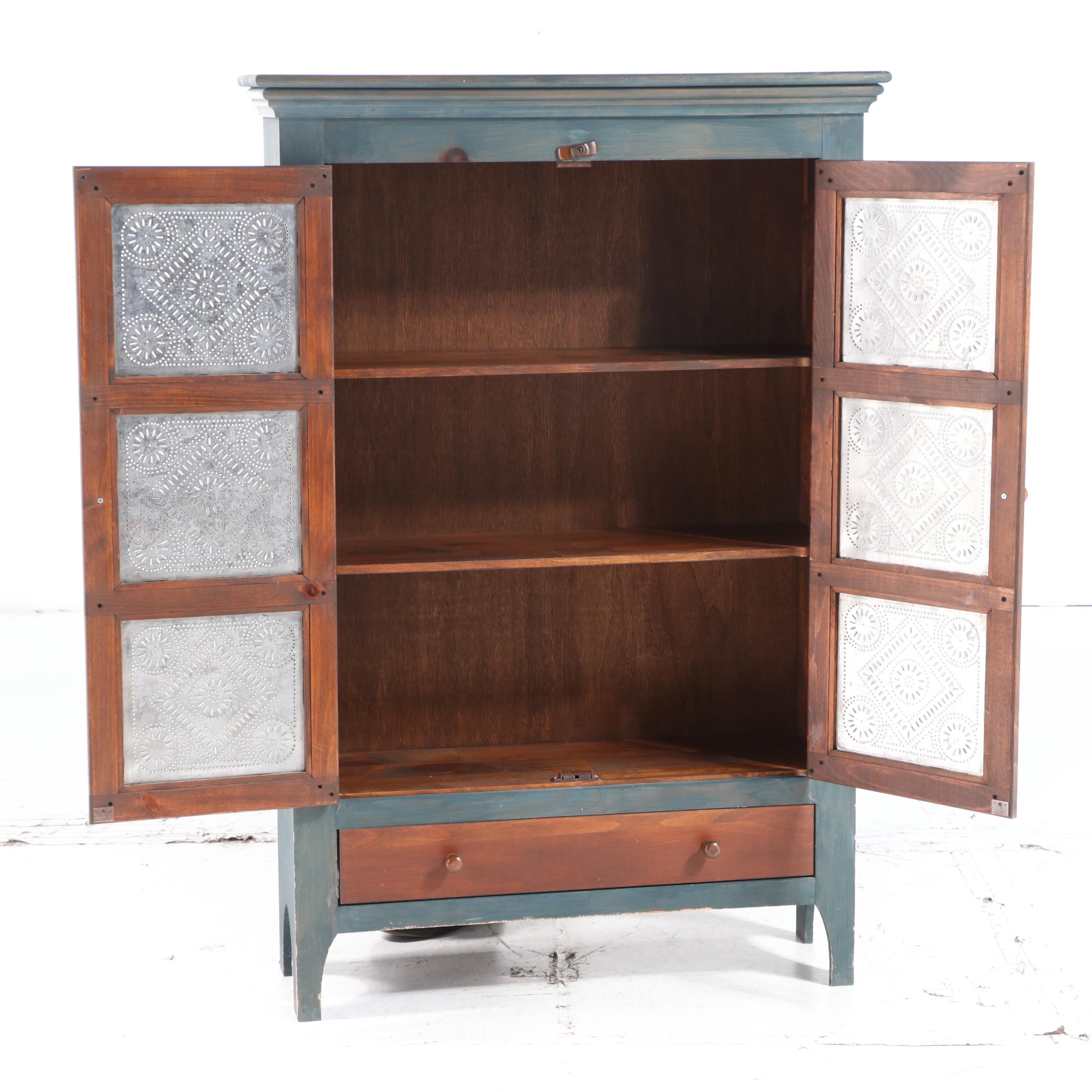 S.J. Bailey & Sons Inc. "Mastercraft" Parcel-Painted Pine Six-Tin Pie Safe