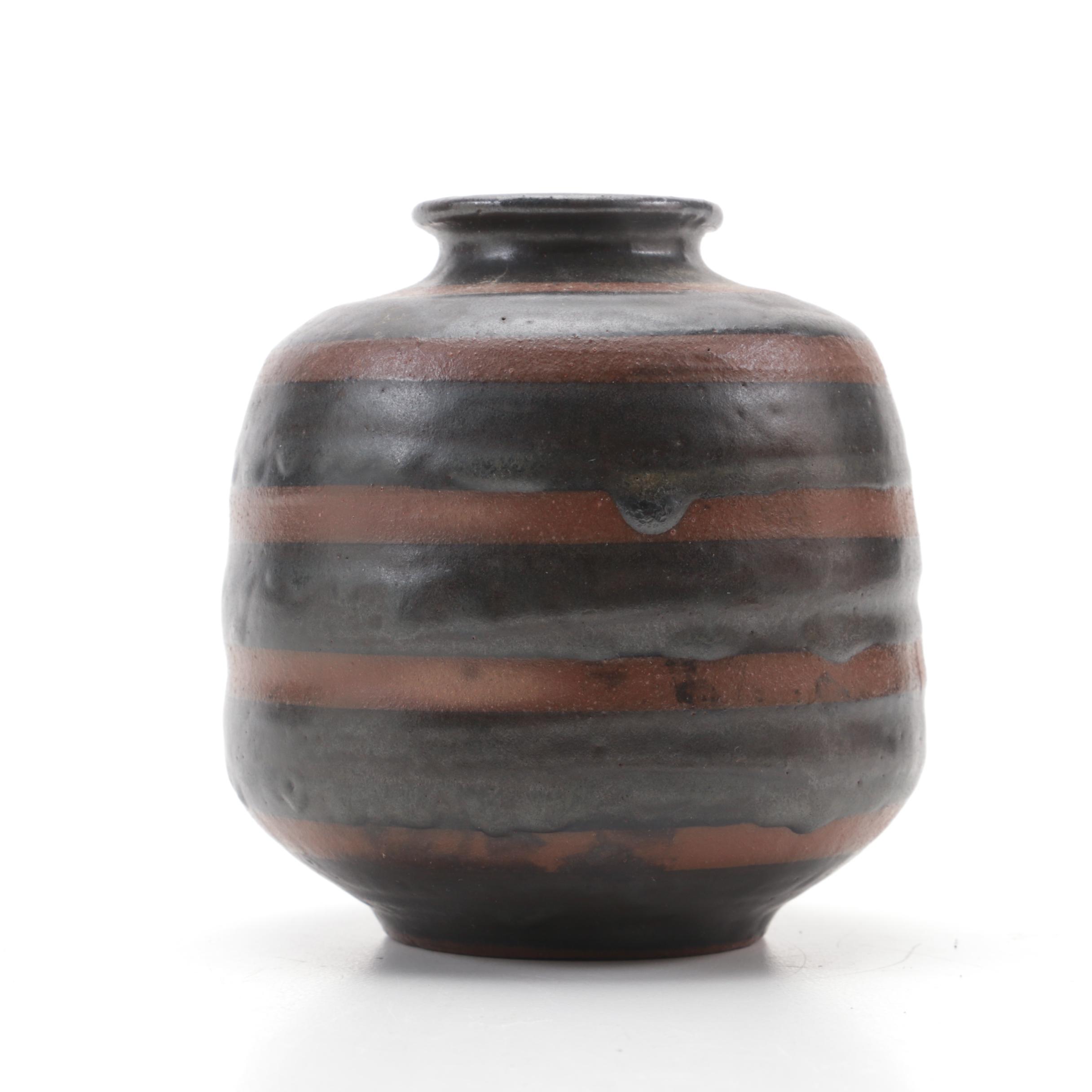 Japanese Atami Stoneware Vase and Other Artisan Signed Studio Pottery