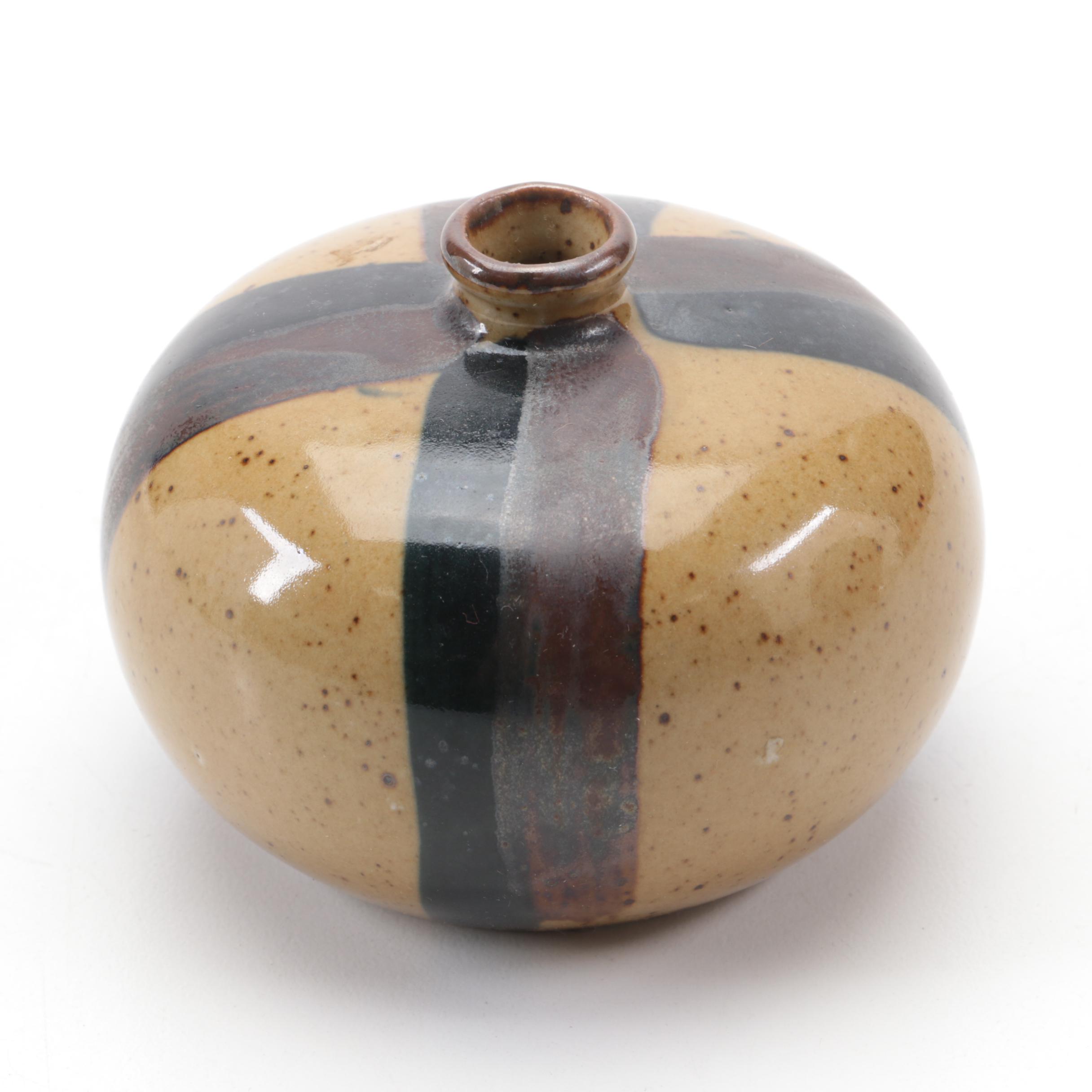 Japanese Atami Stoneware Vase and Other Artisan Signed Studio Pottery