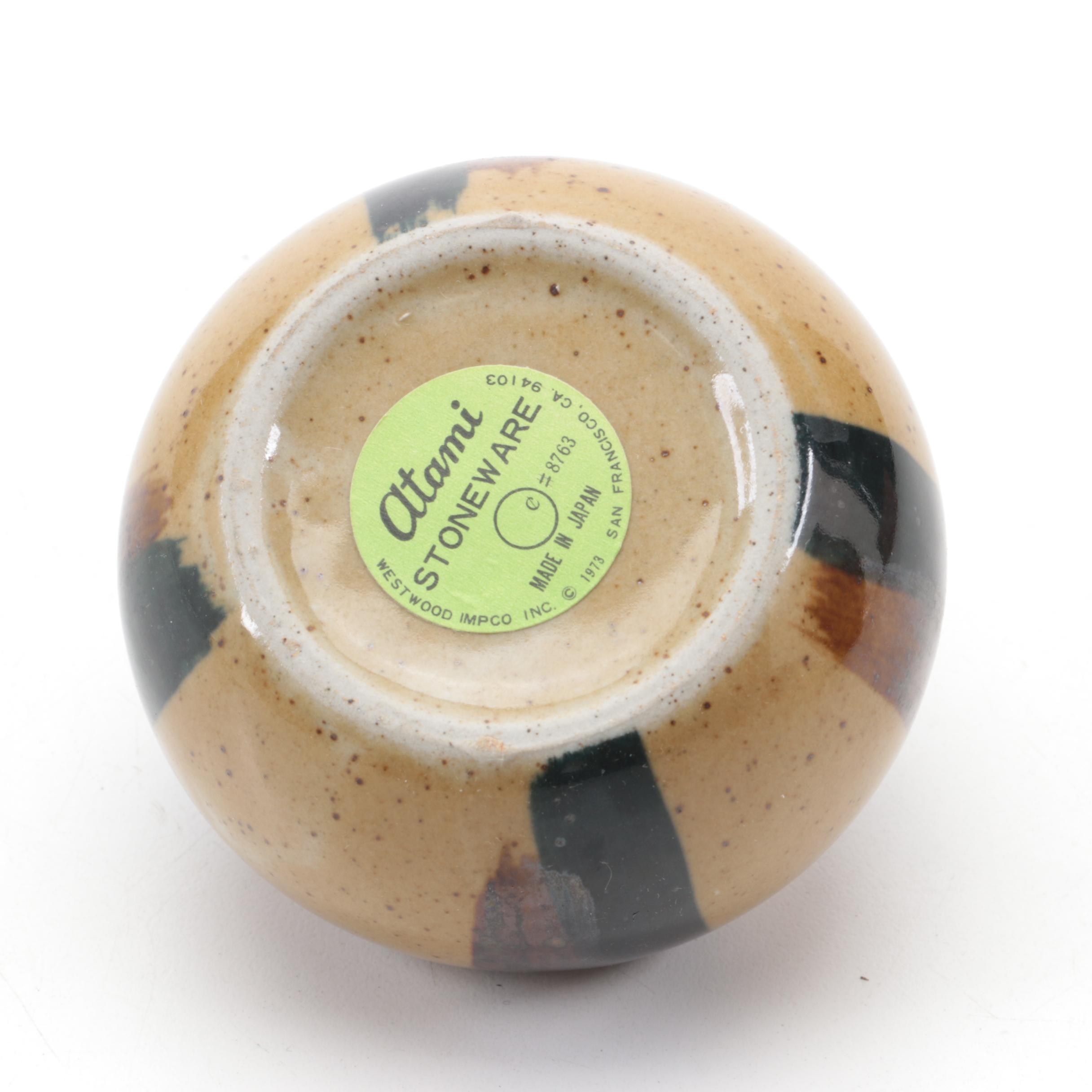 Japanese Atami Stoneware Vase and Other Artisan Signed Studio Pottery