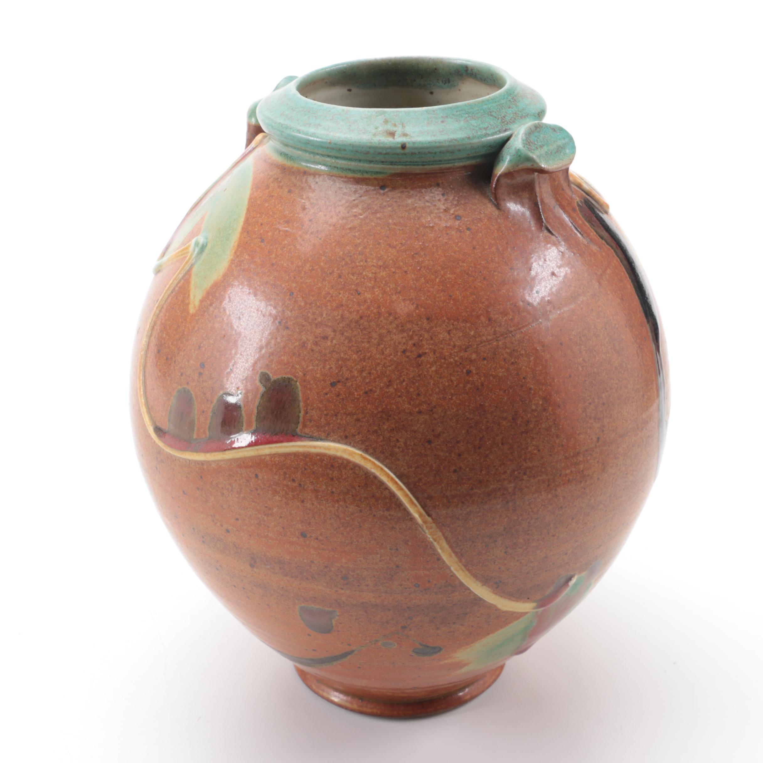 Japanese Atami Stoneware Vase and Other Artisan Signed Studio Pottery