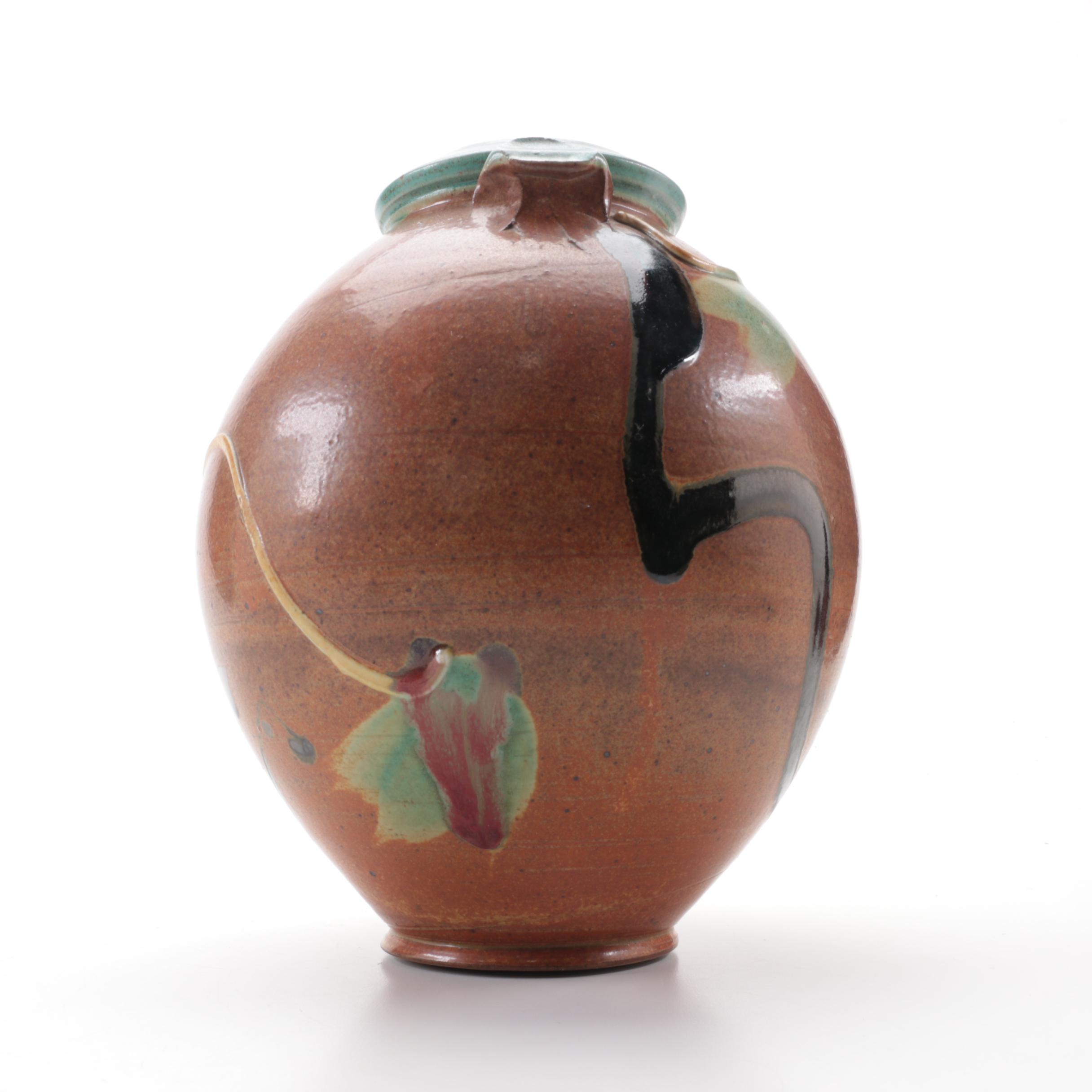 Japanese Atami Stoneware Vase and Other Artisan Signed Studio Pottery