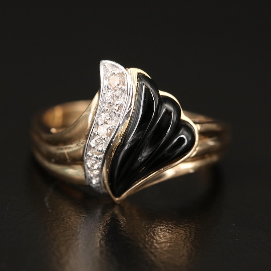 14K Black Onyx and Diamond Ring