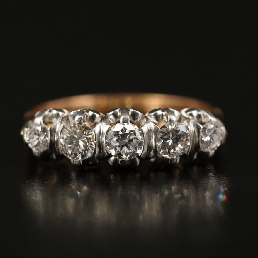 Vintage 18K and Platinum Five Stone Diamond Ring