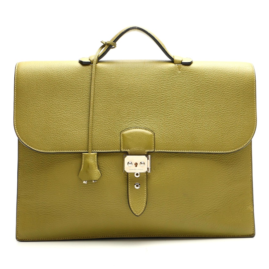 Hermès Sac à Dépêches Briefcase in Green Fjord Leather