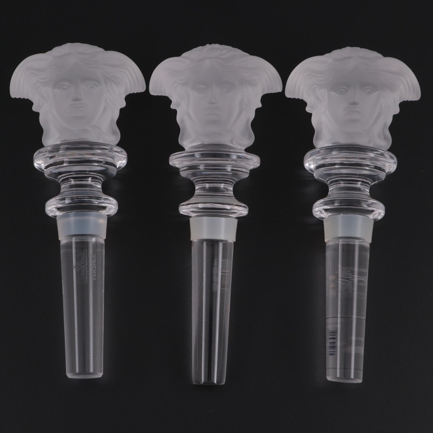 Versace for Rosenthal "Medusa" Frosted and Clear Glass Bottle Stoppers