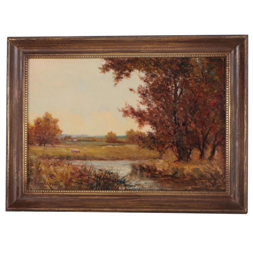 William D. Martin Pastoral Landscape Oil Painting, Circa 1900