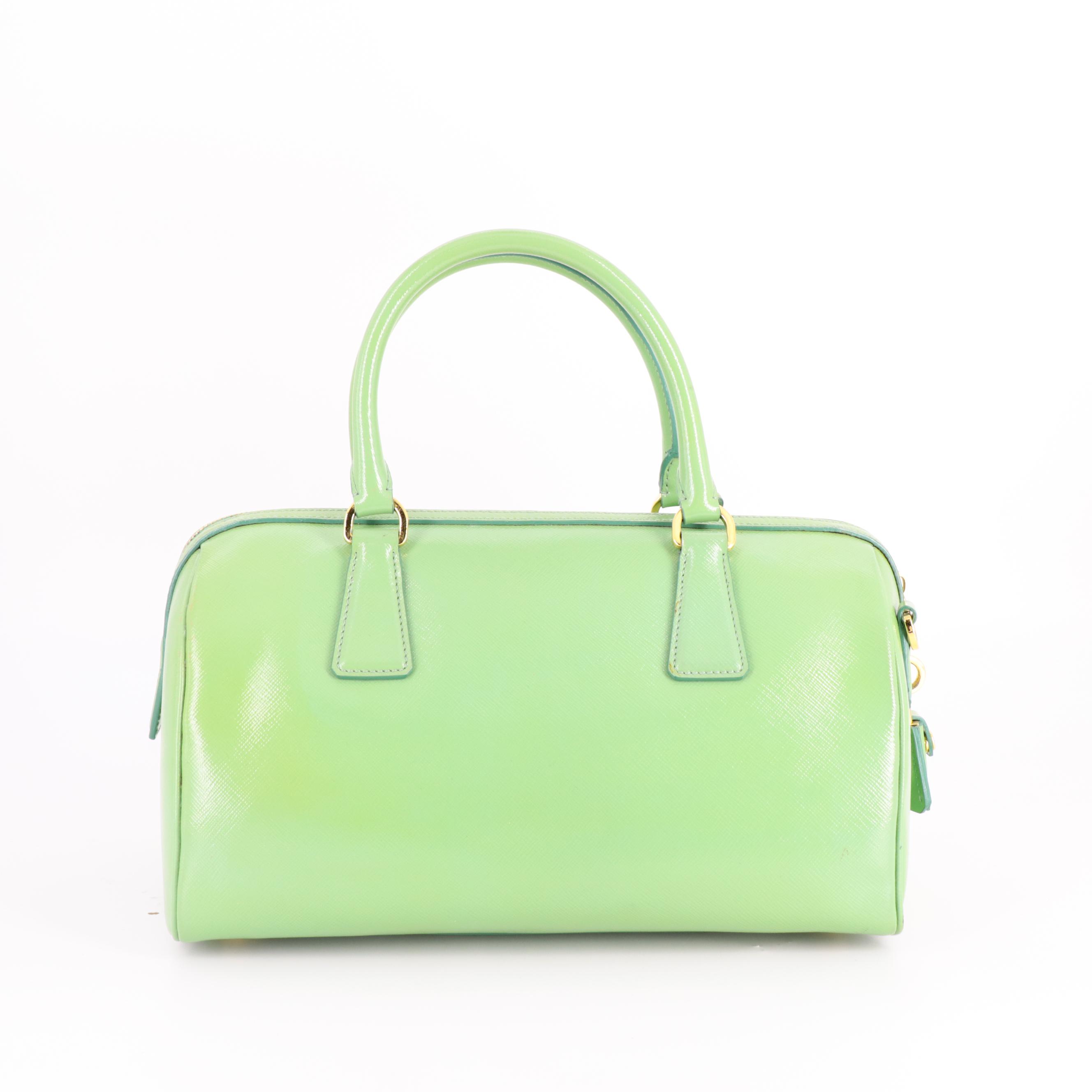 Prada Green Saffiano Patent Leather Bauletto Two-Way Bag