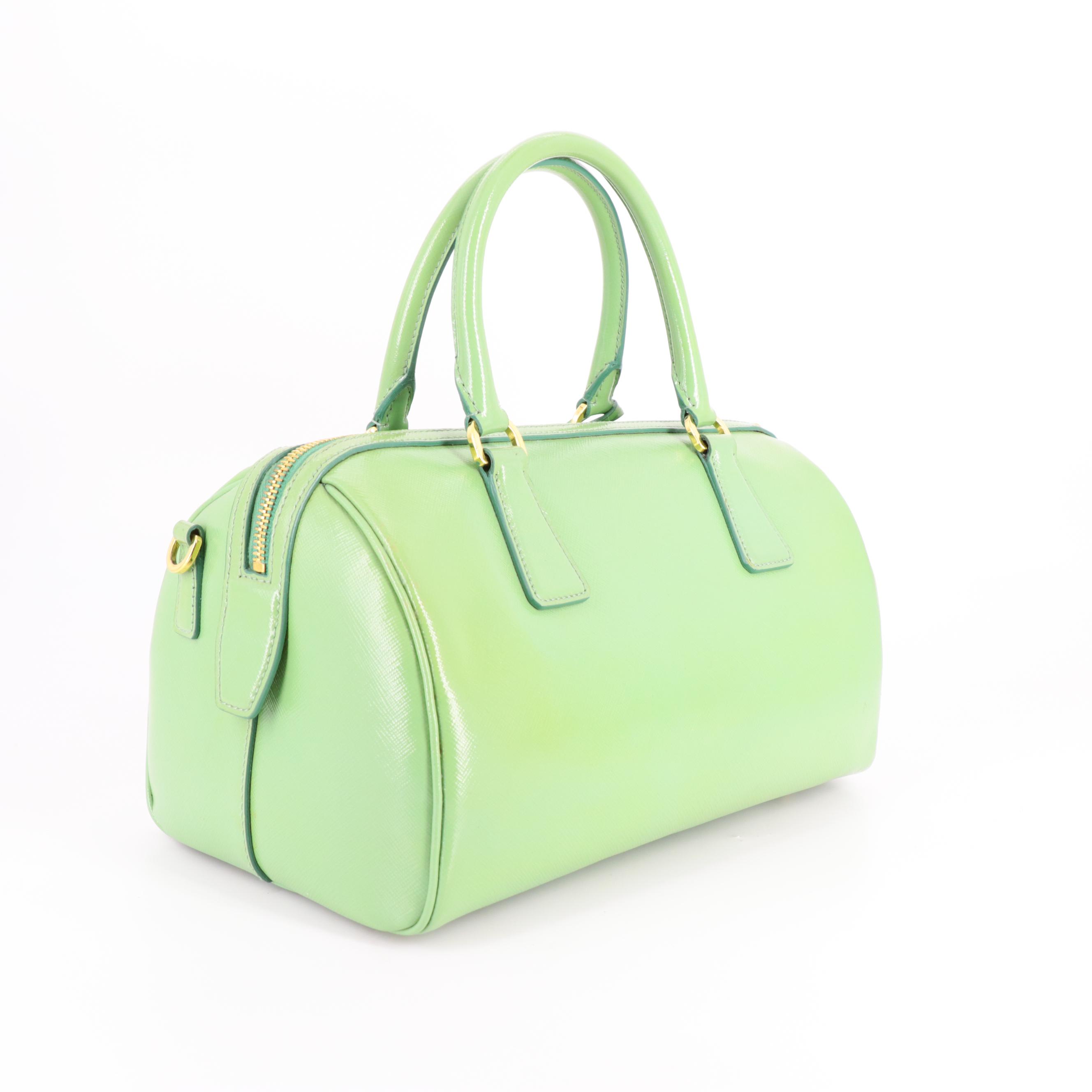 Prada Green Saffiano Patent Leather Bauletto Two-Way Bag