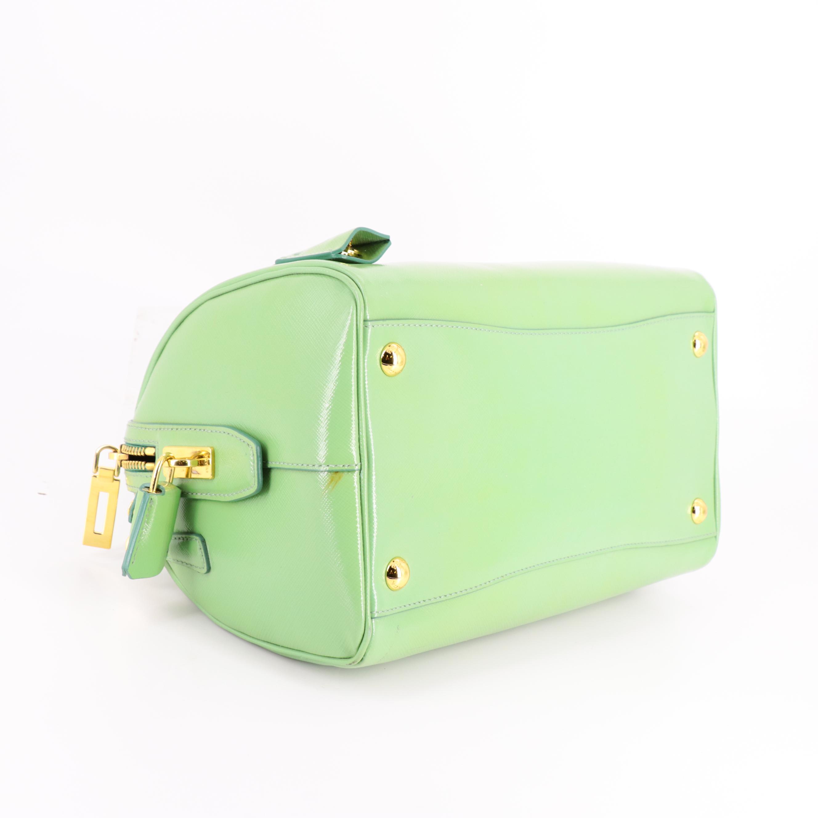 Prada Green Saffiano Patent Leather Bauletto Two-Way Bag