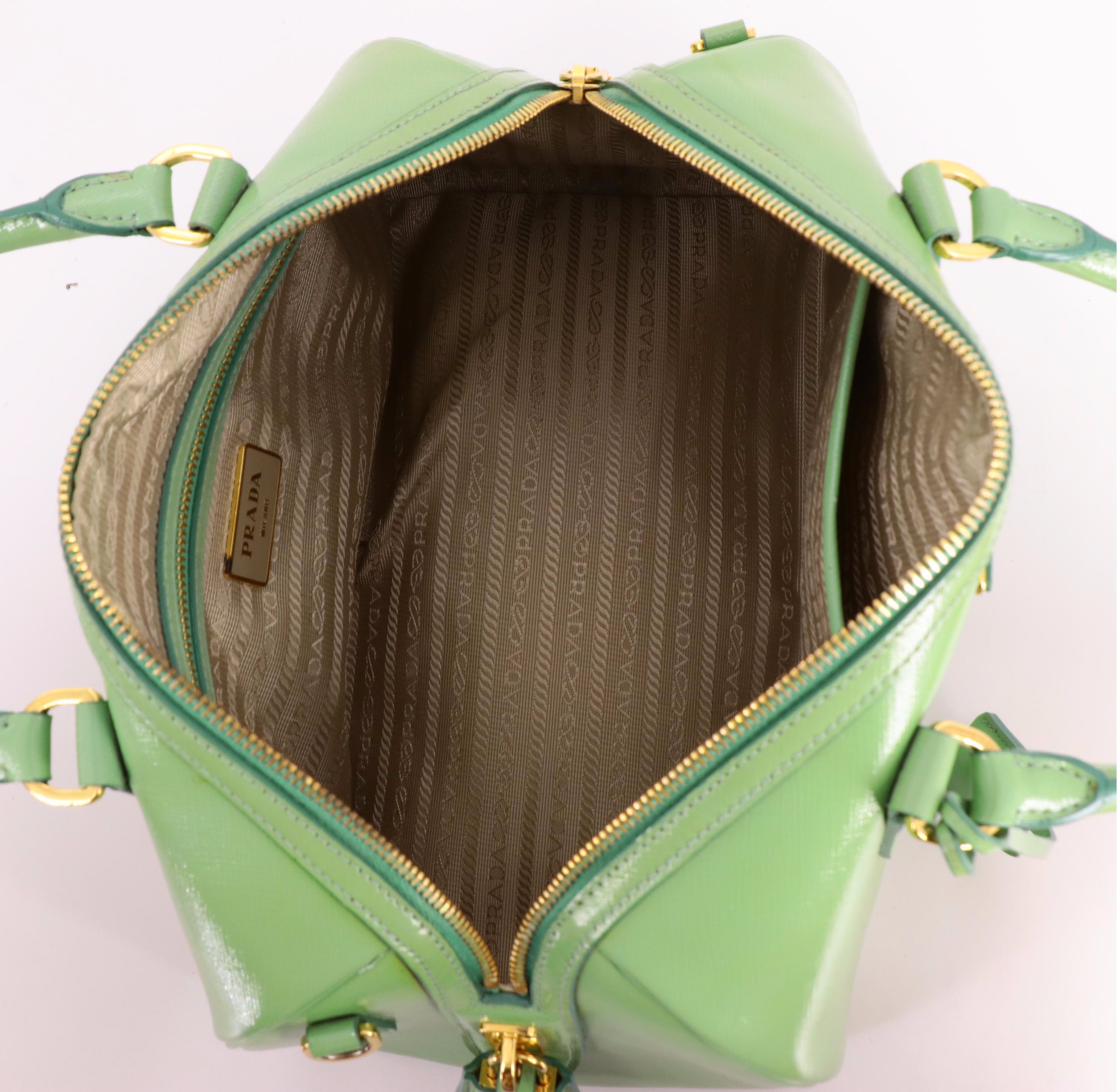 Prada Green Saffiano Patent Leather Bauletto Two-Way Bag