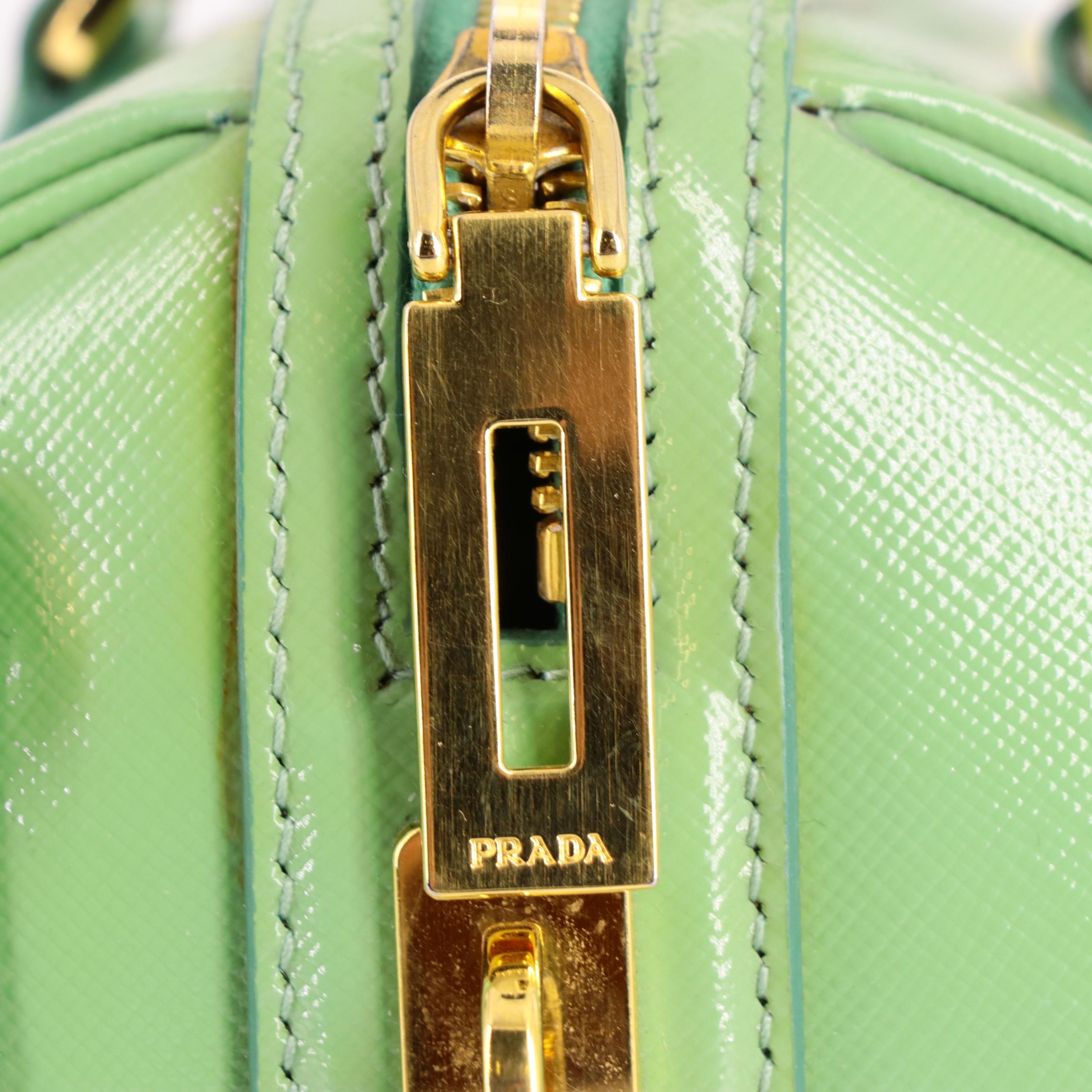 Prada Green Saffiano Patent Leather Bauletto Two-Way Bag