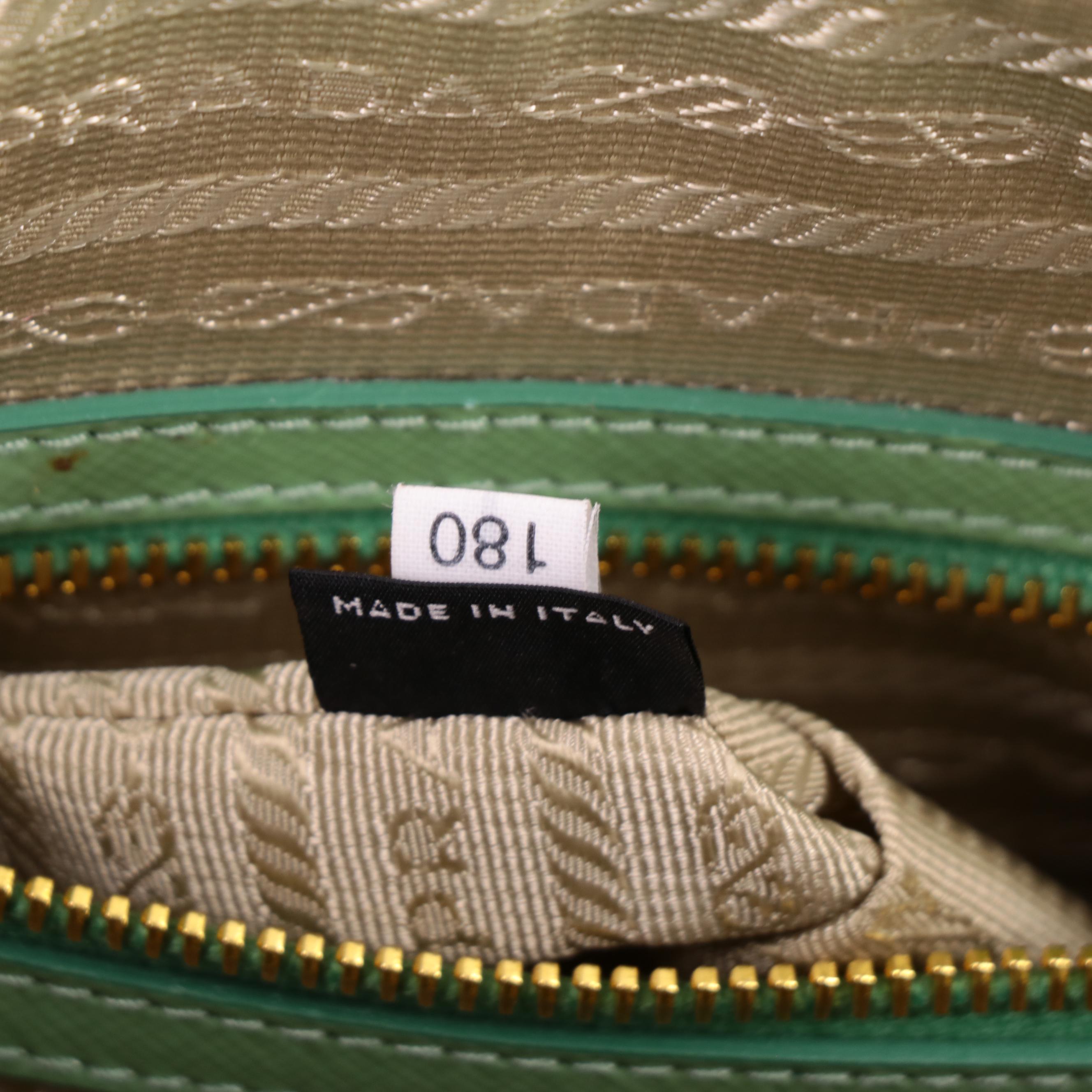 Prada Green Saffiano Patent Leather Bauletto Two-Way Bag