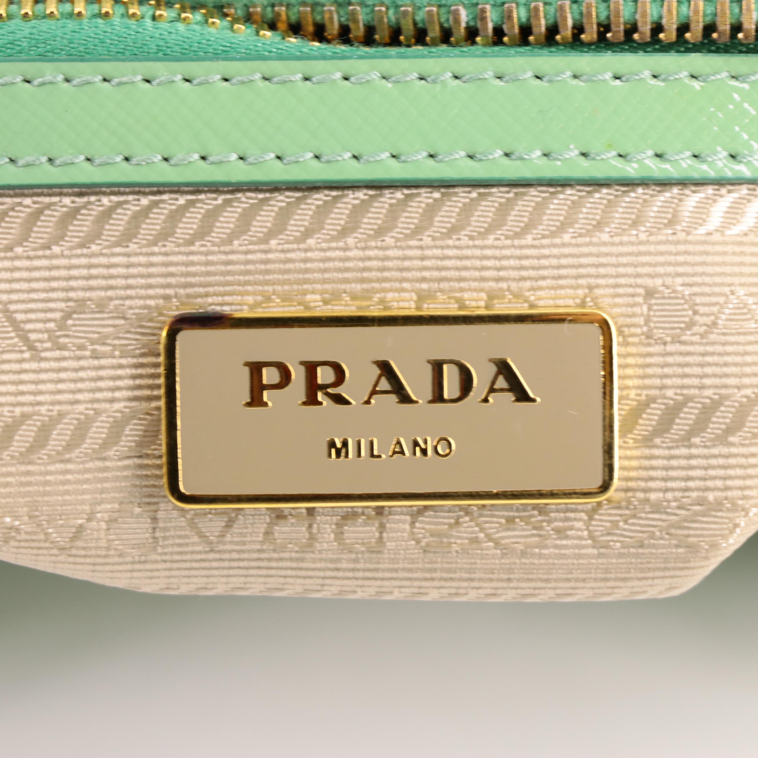 Prada Green Saffiano Patent Leather Bauletto Two-Way Bag