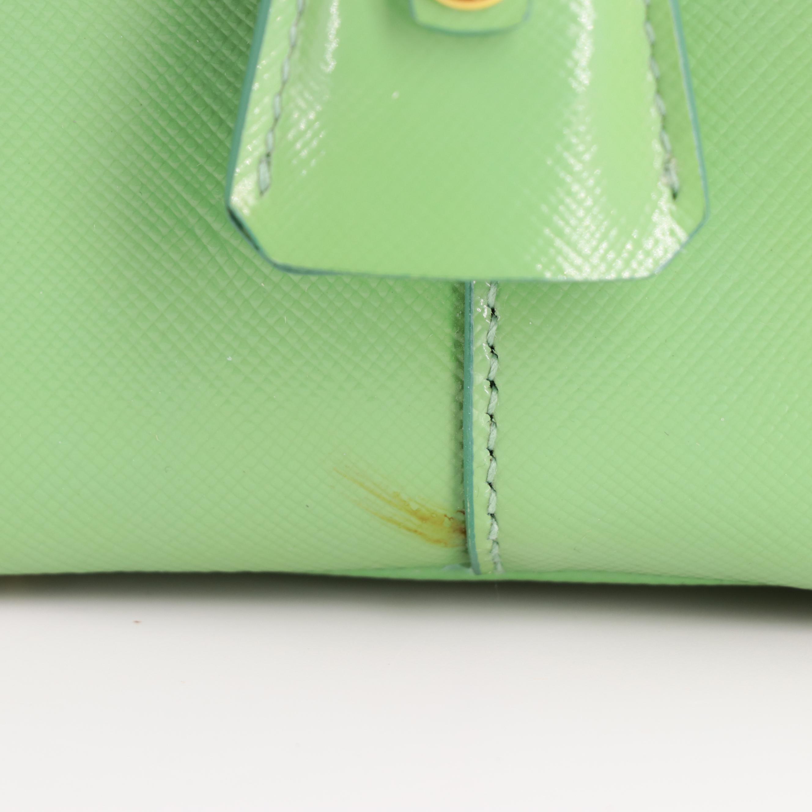 Prada Green Saffiano Patent Leather Bauletto Two-Way Bag