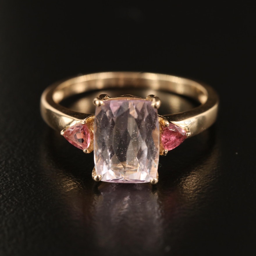 10K Kunzite Ring with Tourmaline Accents